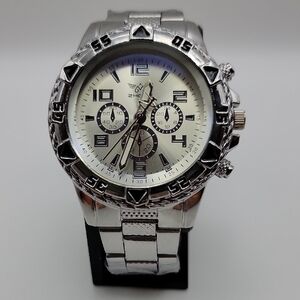 Silver Men’s 48mm Chronograph Style Quartz Watch - Silver Dial And 3 Link Band